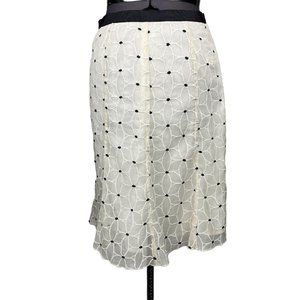 Ann Taylor White Chiffon Skirt Black Polk-Dot Sz. 0 Lined Knee-Length